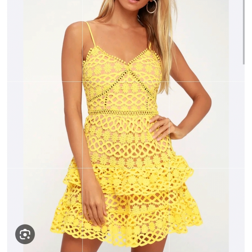 Lulus Beauty and Lace Yellow Crochet Lace Mini Dress